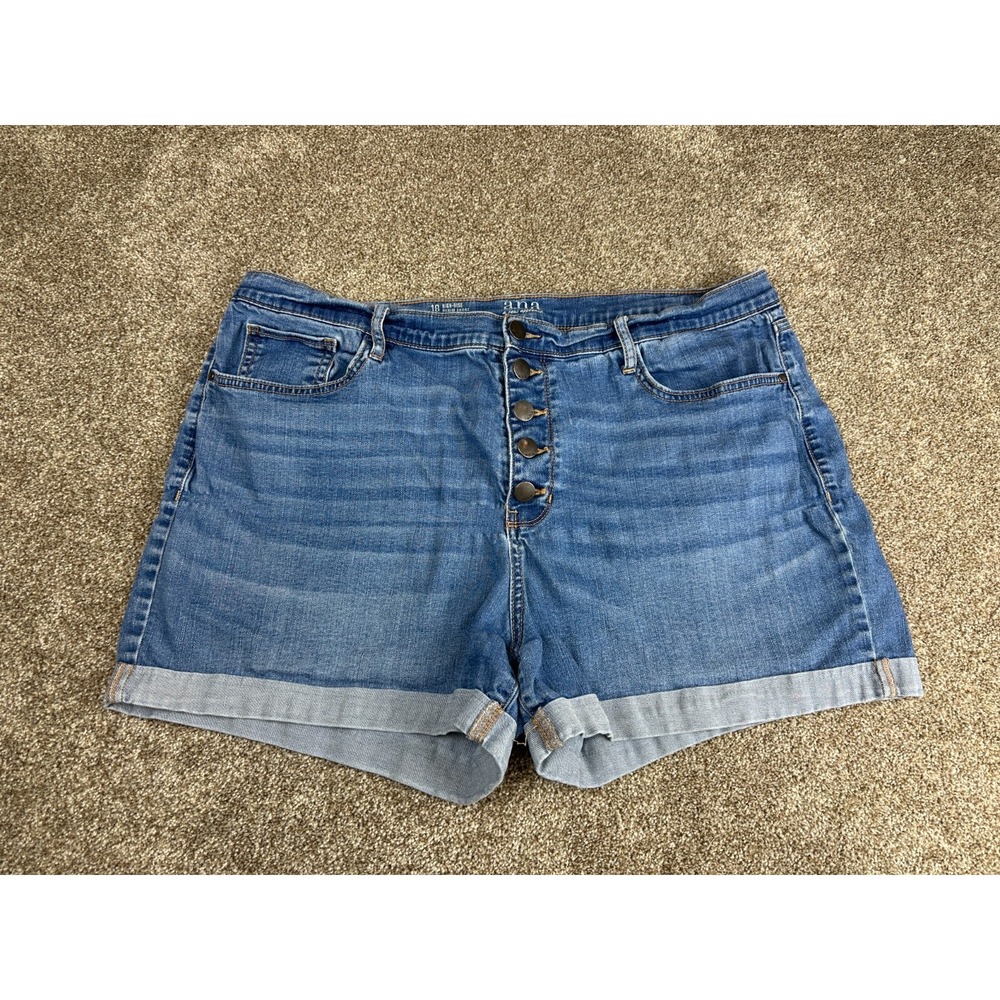 A.n.a Jean Shorts Size 18 High Rise Shorty Medium‎ Wash 3.5" Inseam Cuffed EUC - Picture 10 of 10